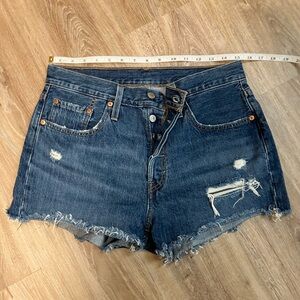 Levi's Women's Dark Indigo Distressed Denim Shorts